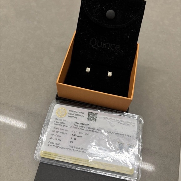 Quince Lab Grown Diamond Earrings In 14K Yellow Gold: Emerald Studs - Picture 2 of 8